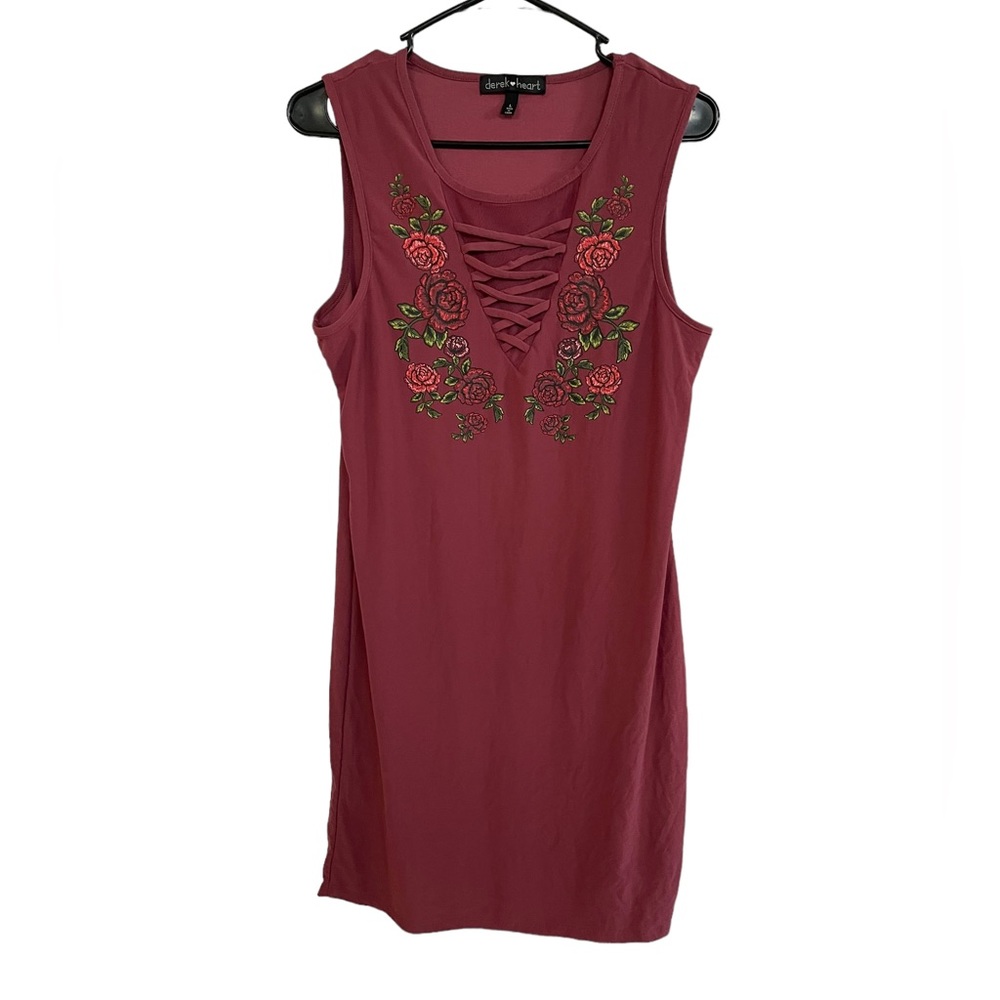 Derek Heart Lace Up Rose Body Con Dress Size Large EUC